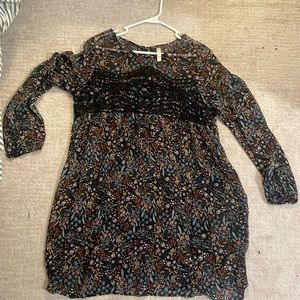 Dark flowered, long sleeve dress